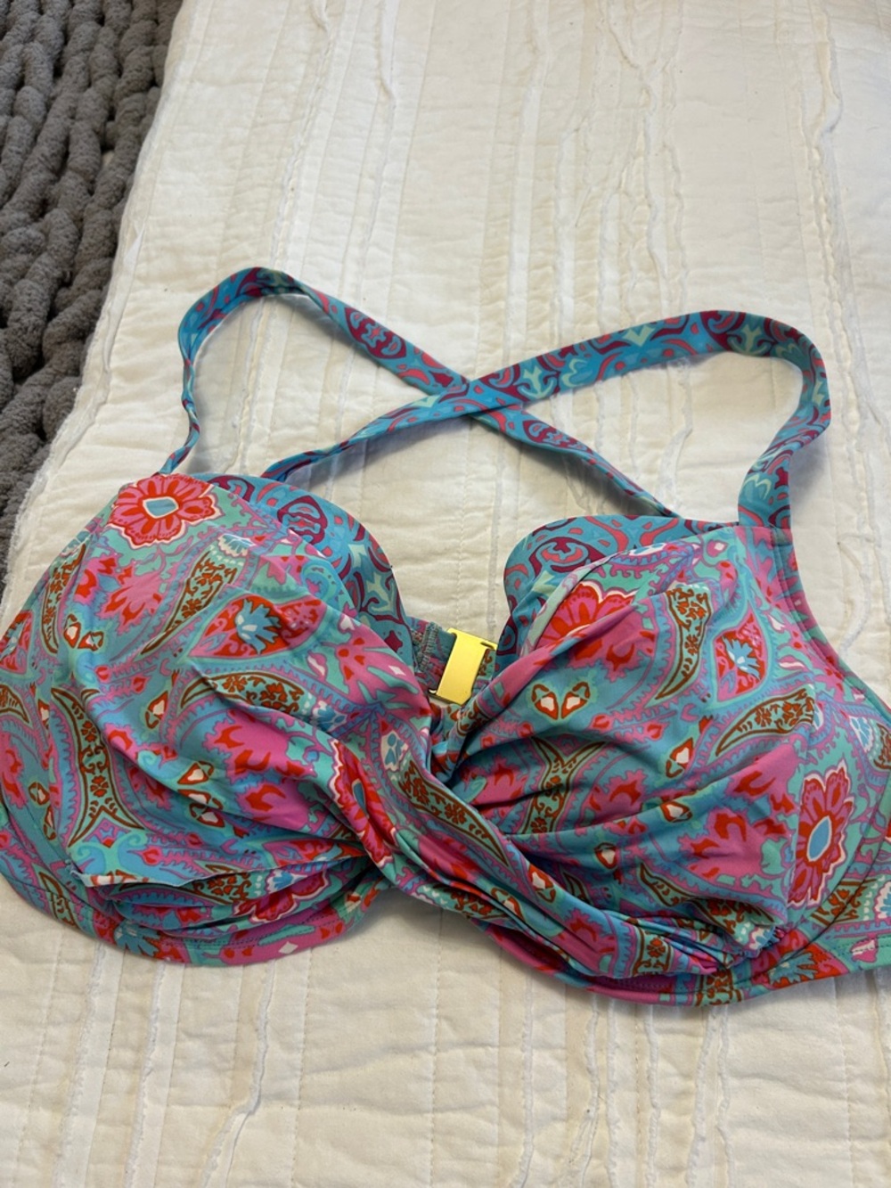 Bleu Rod Beattie Turquoise & Pink Paisley Twist-Front Underwire Bikini Top